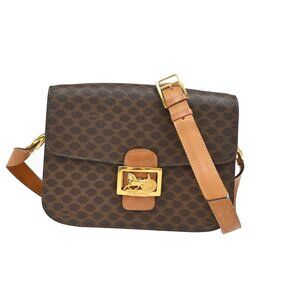 CELINE Macadam Horse Carriage Shoulder Bag PVC Leather Brown